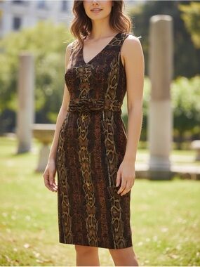 Madison Dress Womens 10 Halter Animal Print Snake Sheath Sleeves Event Cocktail